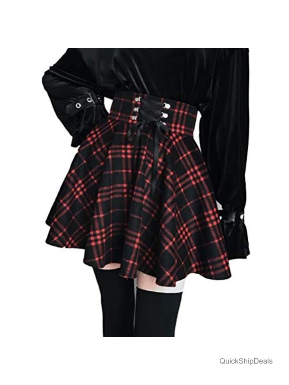 Women's High Waisted A-Line Pleated Mini Skirt Dress Gothic Punk Cosplay